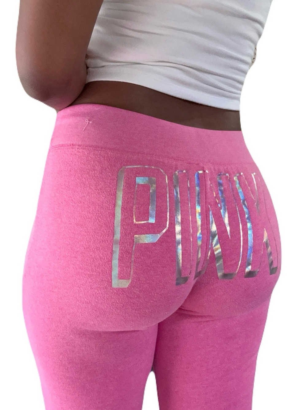 VSPINK Vintage 2013 Pink flare sweatpants size S with holographic pink on butt💕💕